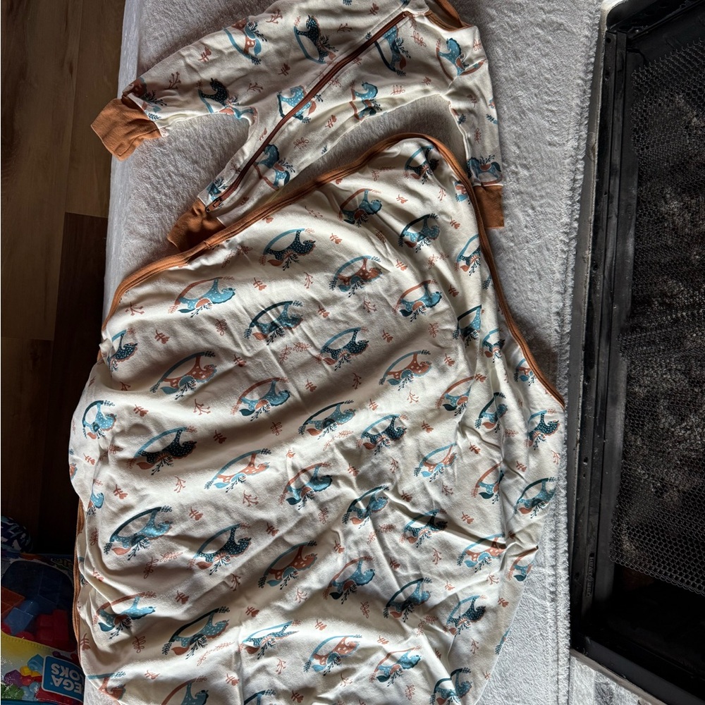 Cream and Brown Baby blanket with matching sleeper